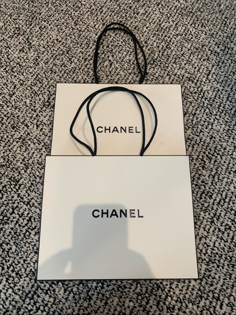 CHANEL White & Black Branded Paper Shopping Bags. Set of 2